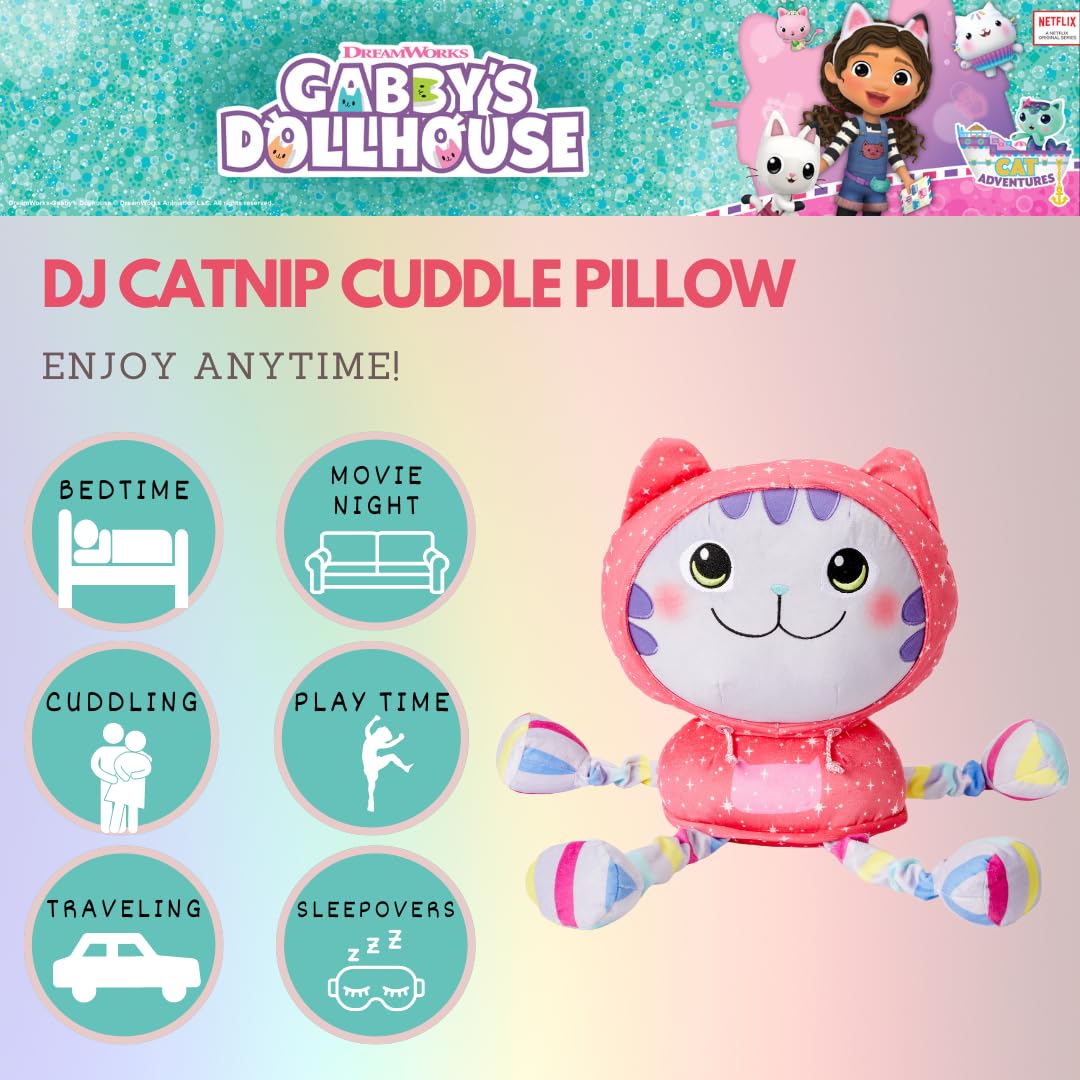 DreamWorks Gabby's Dollhouse DJ Catnip Bedding Super Soft Plush Cuddle Pillow Buddy, (Officially Licensed Product) By Franco