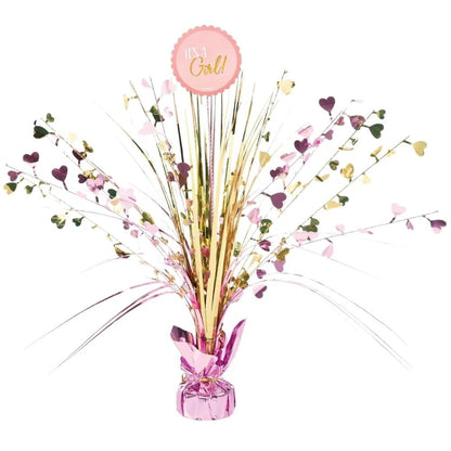Dazzling Foil Spray Centerpiece, 18" (1 Count) - Elegant Table Decor, Perfect for Baby Shower Celebrations, "It's a Girl", Gold & Pink