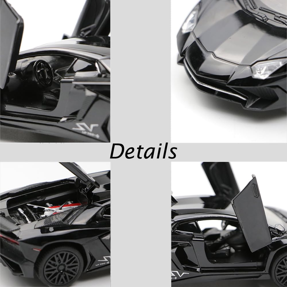 iLooboo Alloy Collectible Black Aventador Toy Car Model Pull Back Die-Cast Vehicle with Lights and Sound