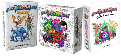 MonsDRAWsity The Board Game Deluxe Edition: Core Game, Robots, and Cute Creatures Expansions (3 Items)