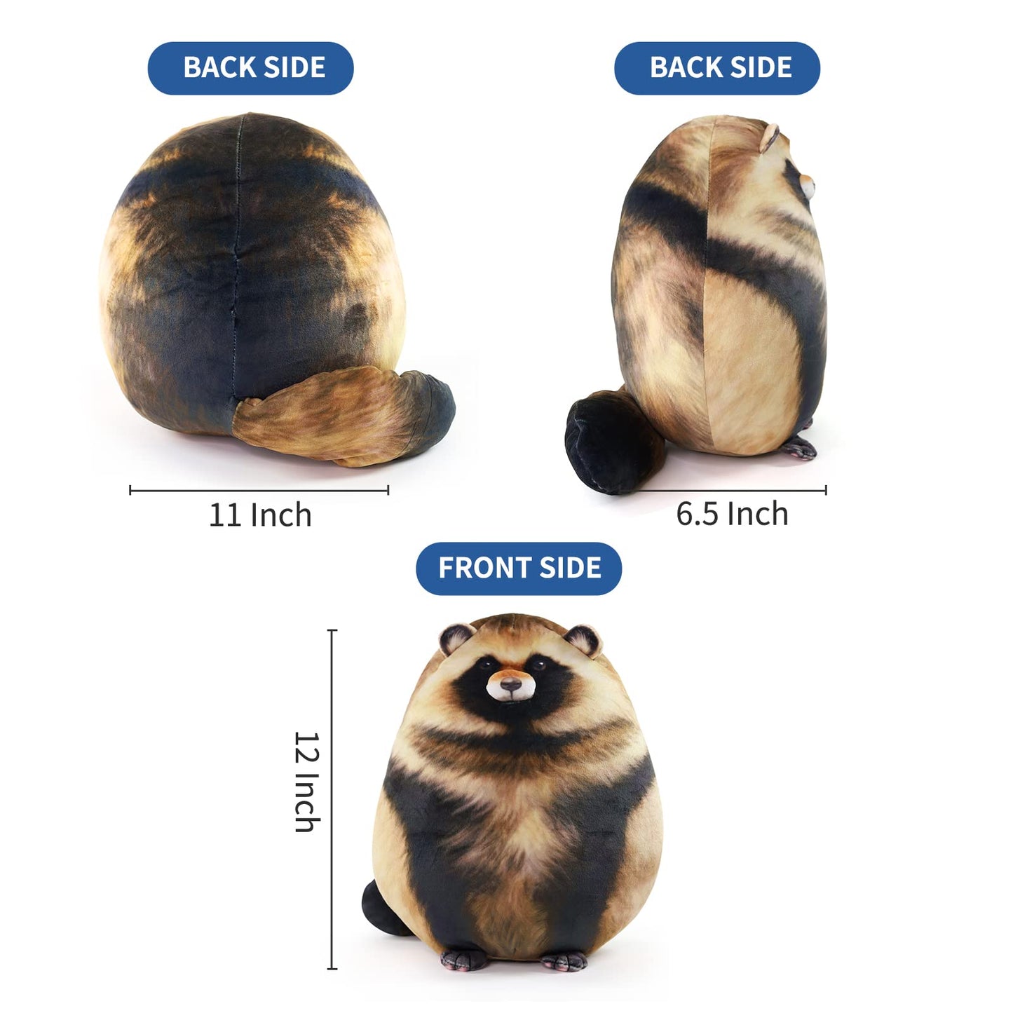 Dinyinor Raccoon Plush Toy 12" - Ultra Soft Chubby Stuffed Animal Pillow, Kawaii Squishy Trash Panda Plushie, Huggable Lumbar Cushion & Room Decor