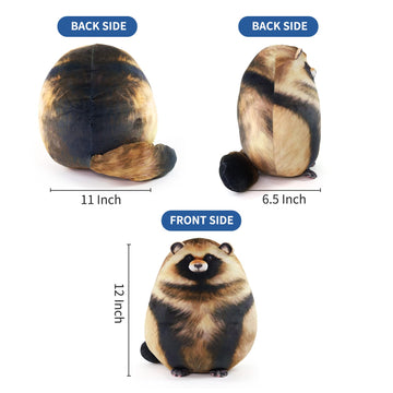 Dinyinor Raccoon Plush Toy 12" - Ultra Soft Chubby Stuffed Animal Pillow, Kawaii Squishy Trash Panda Plushie, Huggable Lumbar Cushion & Room Decor