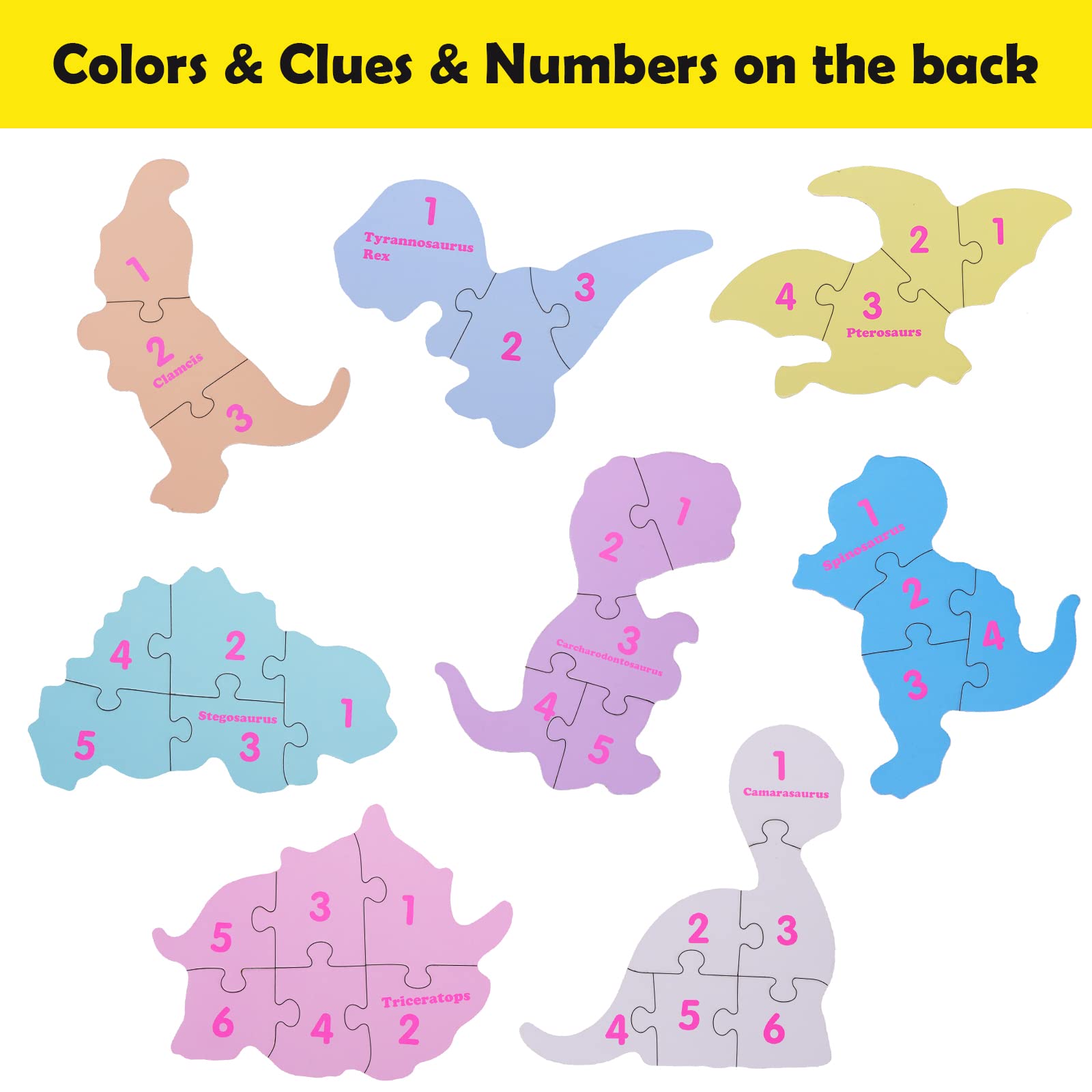 BEESTECH Beginner Dinosaur Puzzles for 3, 4 Year Old Toddlers, 8 Pack Jigsaw Educational Learning Puzzles for Toddlers, 8 Different Dinosaurs