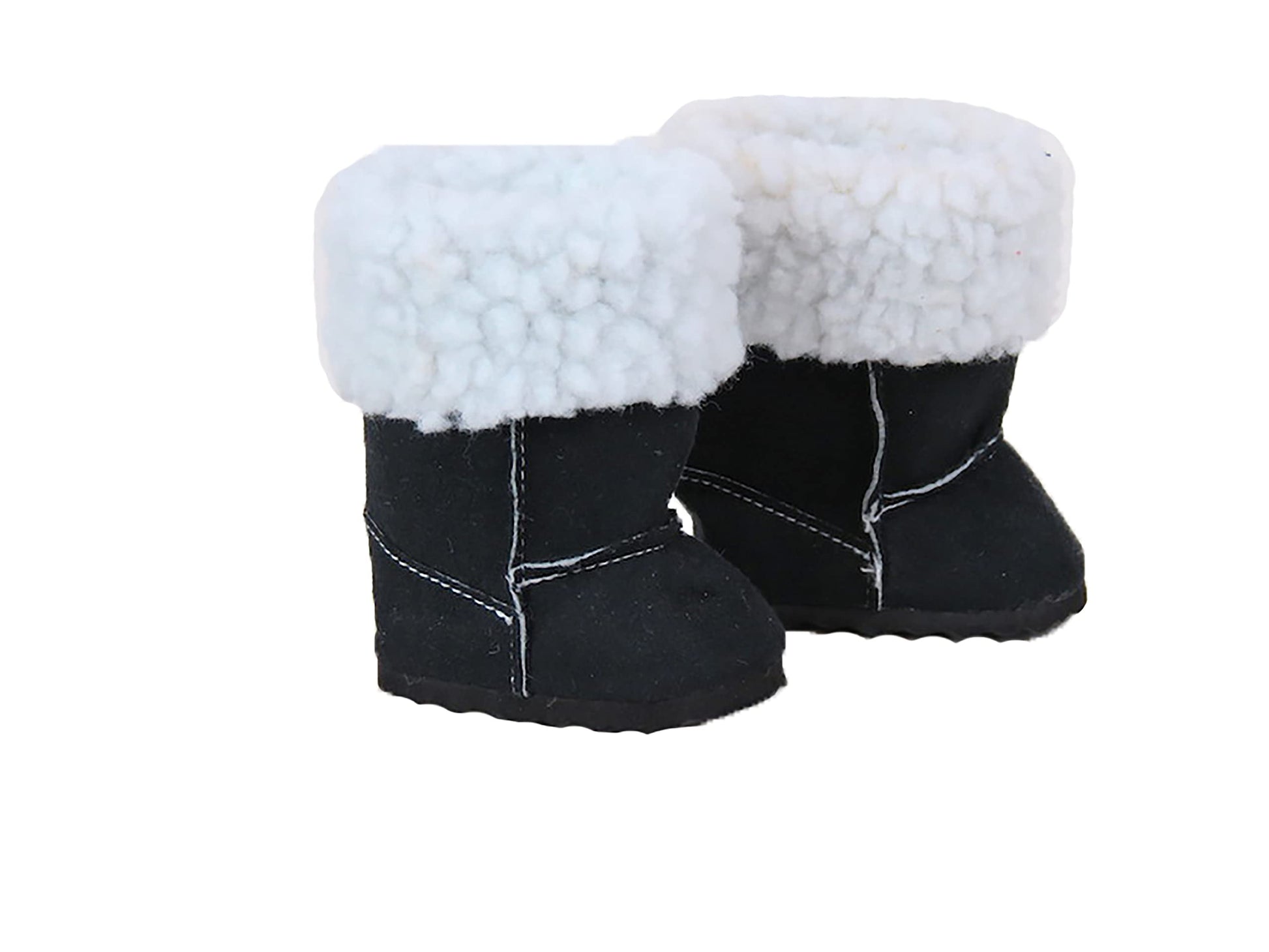 American Fashion World Black Boots with White Faux Sheep Fur for 18-Inch Dolls | Premium Quality & Trendy Design | Dolls Shoes | Shoe Fashion