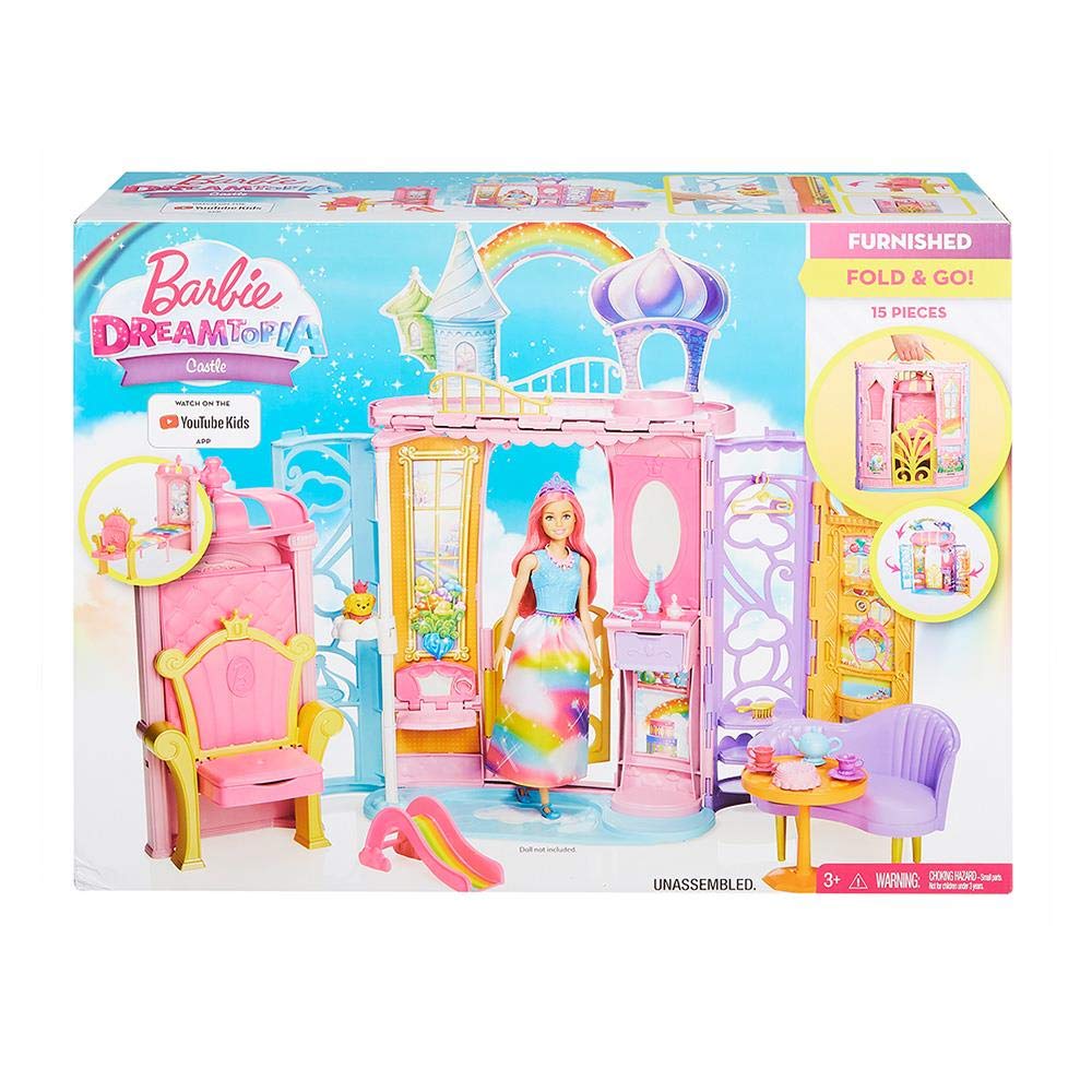 Barbie Dreamtopia Rainbow Cove Castle, Portable Playset with Handle, Puppy Figure, Transforming Features & 10+ Accessories