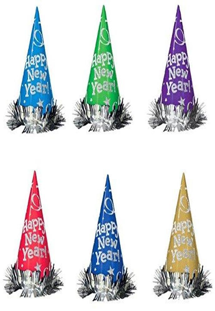 Multicolored Metallic Glitter Foil Cone Hats, 12 Ct. | Party Accessory