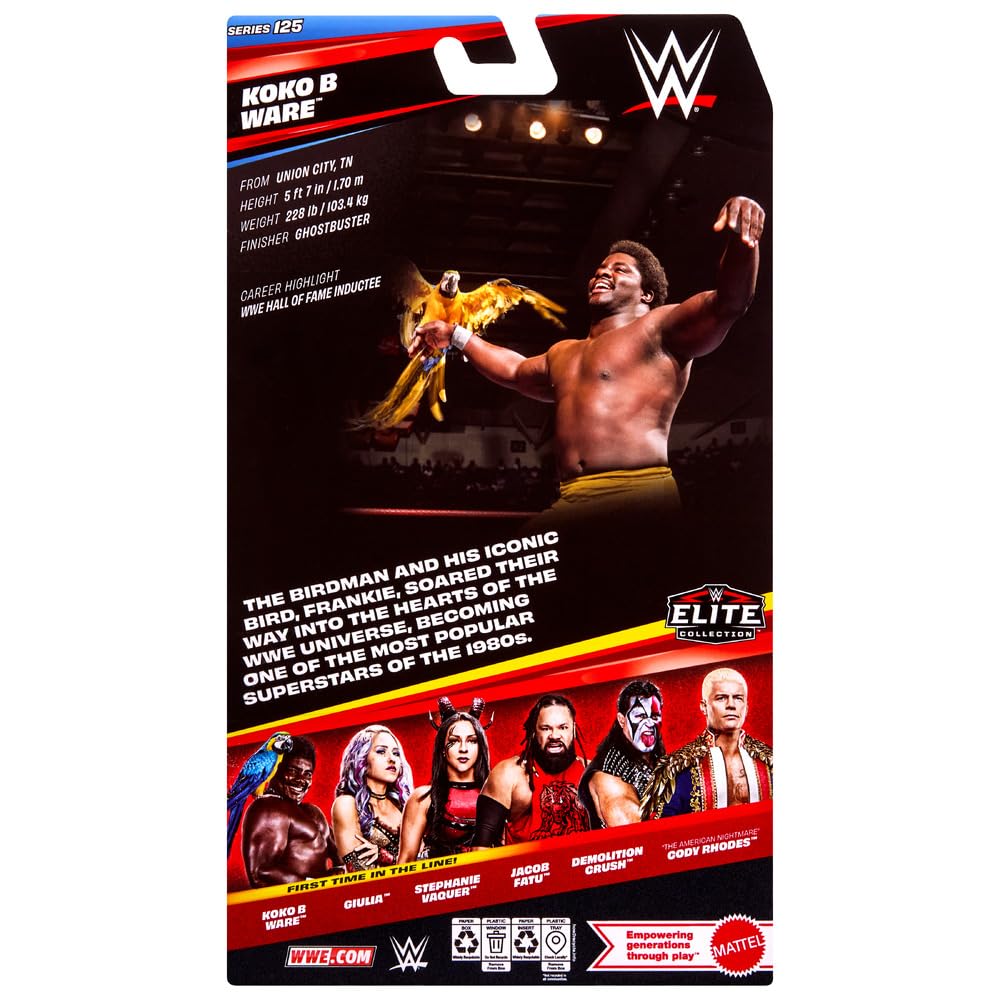 Mattel WWE Elite Action Figure & Accessories, Series #125 Set, 6-inch Collectible Koko B. Ware with 25 Articulation Points & Swappable Hands