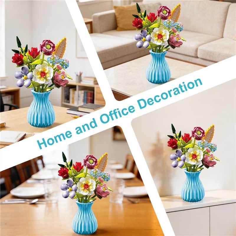 Flowers Bouquet Building Set with Vase Compatible with Lego, 691PCS Artificial Flowers for Home Decor, Wildflower Botanical Collection for Home Decor
