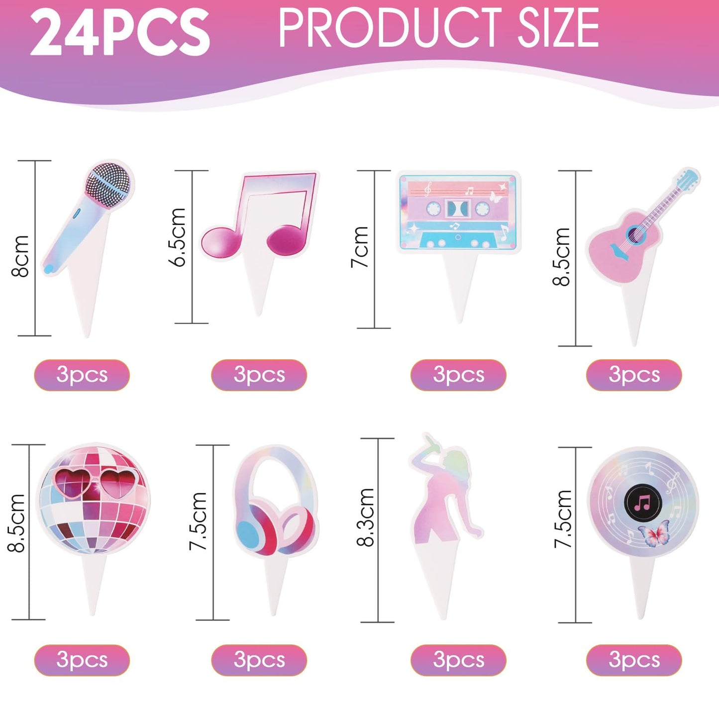 24 Pcs Music Birthday Decorations Popular Music Party Cupcake Toppers Super Star Music Lover Cake Decorations?Singer Themed,Girls Birthday,Fans
