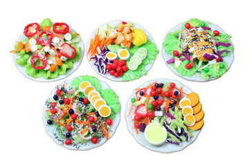 Set 5 Assorted Dollhouse Miniature Salad,Tiny Food On Ceramic Plate, Dollhouse Accessories for Collectibles