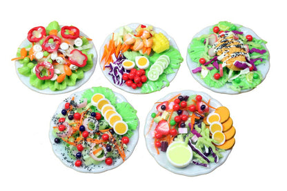 Set 5 Assorted Dollhouse Miniature Salad,Tiny Food On Ceramic Plate, Dollhouse Accessories for Collectibles