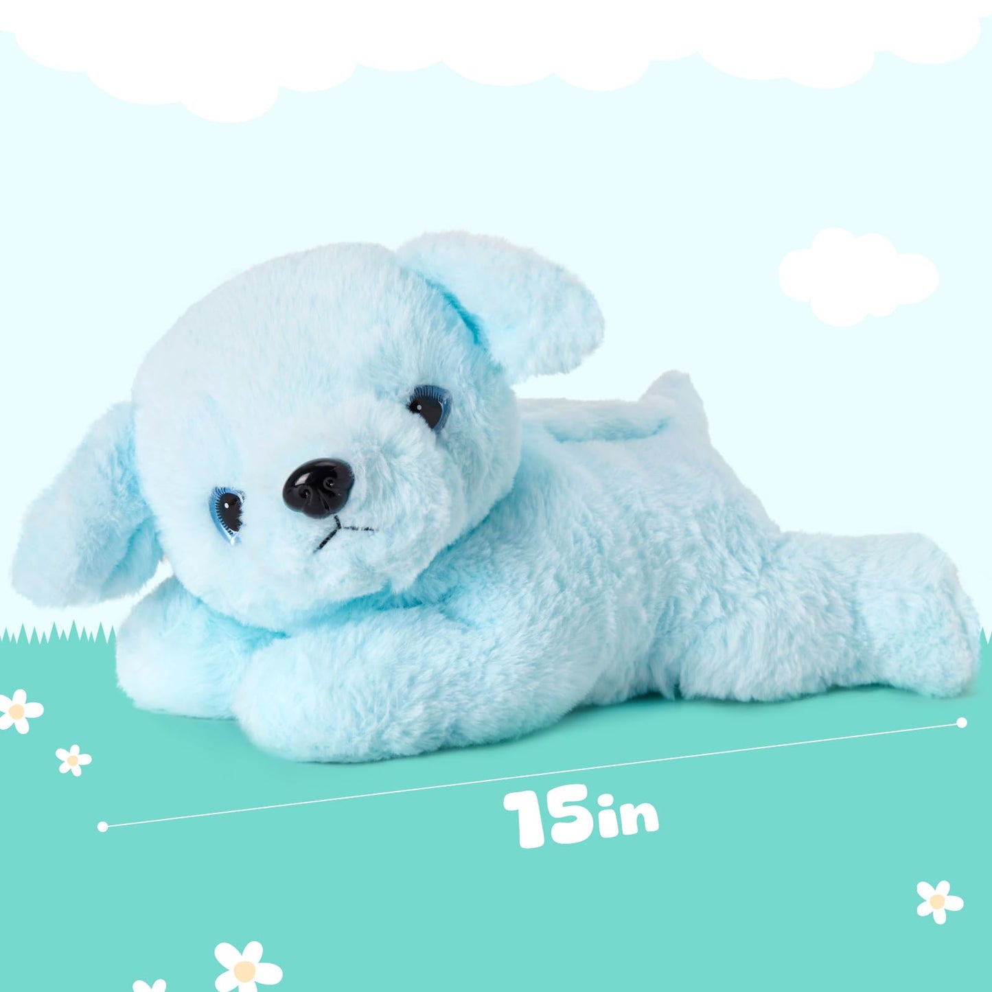 Glow Guards 15'' Blue Light up Puppy Dog Stuffed Animal Soft Plush Toy Pillow with LED Night Lights Glow Bedtime Pal Christmas Children's Day Birthday