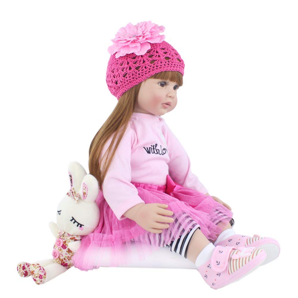 Angelbaby Adorable Reborn Toddler Doll Soft Body Real Life Long Hair Princess Hair, 24inch Handmade Silicone Reborn Baby Doll Sets and Doll Clothes