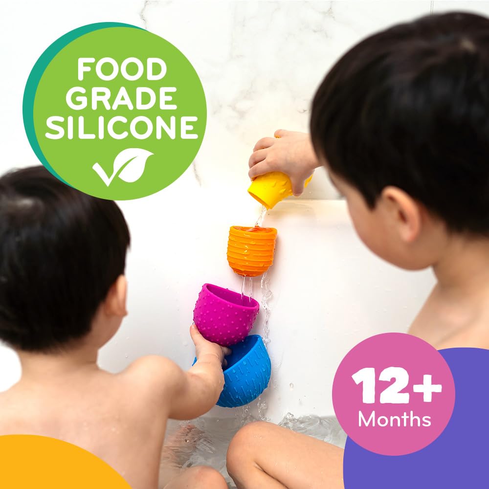 Mobi Oomplz Water Toys - Baby Stacking Cups for Toddlers, Bath Cups, Pool and Tub Toys, Water Play for Babies and Kids, Non Toxic Food Grade Silicone