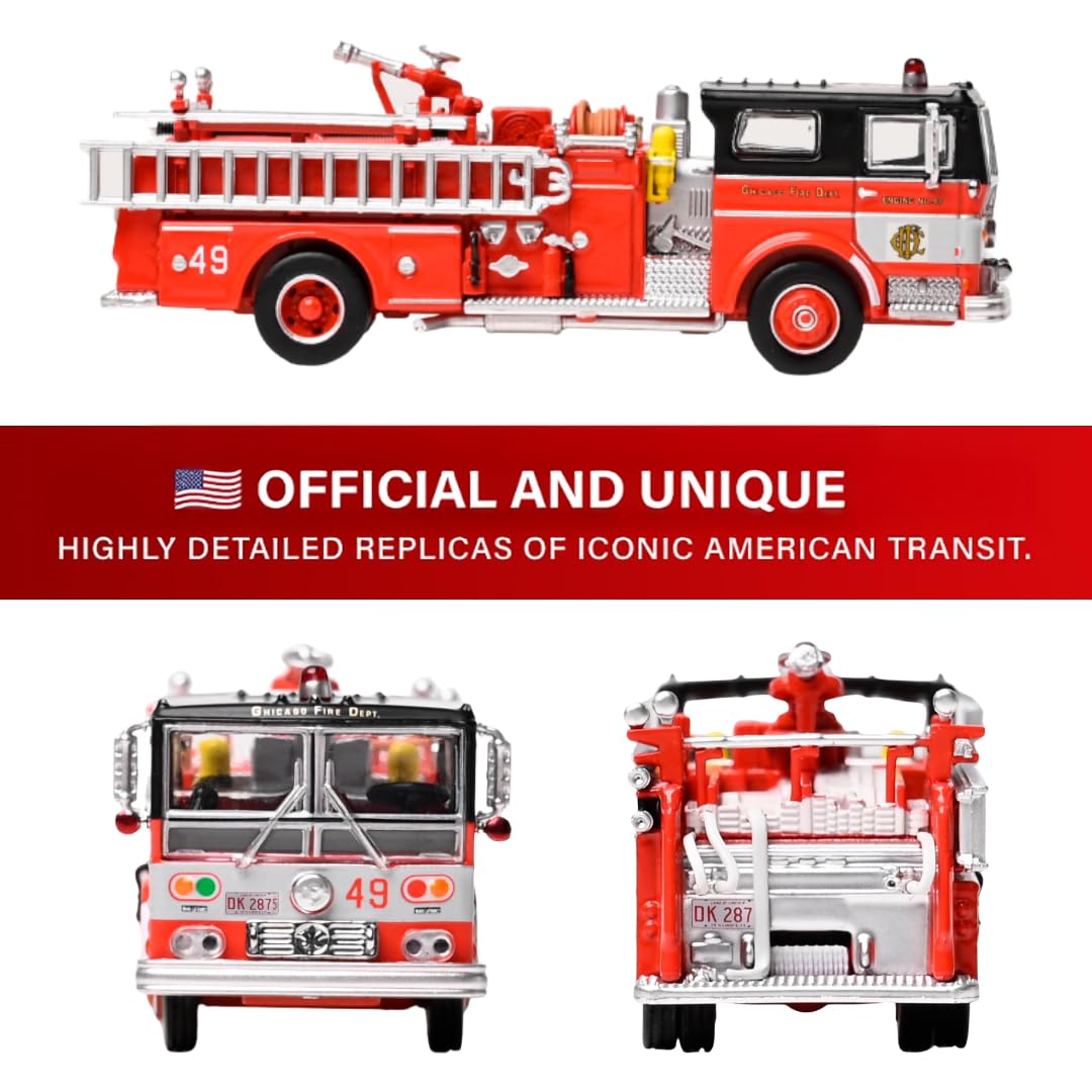 Iconic Replicas 1974 Ward Lafrance Fire Engine: Chicago Fire Department - Engine 49 1:87 (HO) Diecast Model Fire Truck