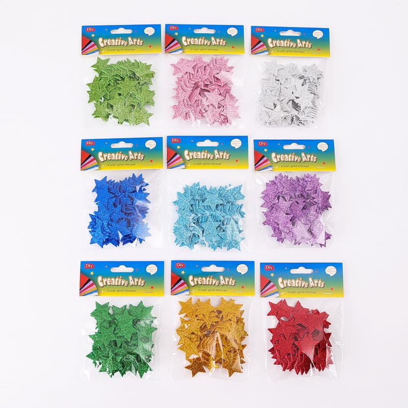 540 Pcs Glitter Foam Stickers, BetterJonny Colorful Self Adhesive Star Shape Glitter Sticker Star Foam Stickers DIY Posters, Scrapbooking, Making