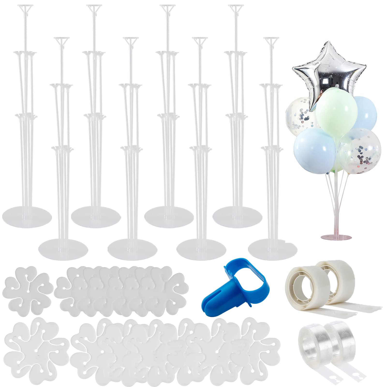 Jiesky 8 Sets 28 Inch Balloon Stand Kits, Balloon Sticks with Base For Table Floor Graduation Baby Shower Happy Birthday Engagement Fiesta Party