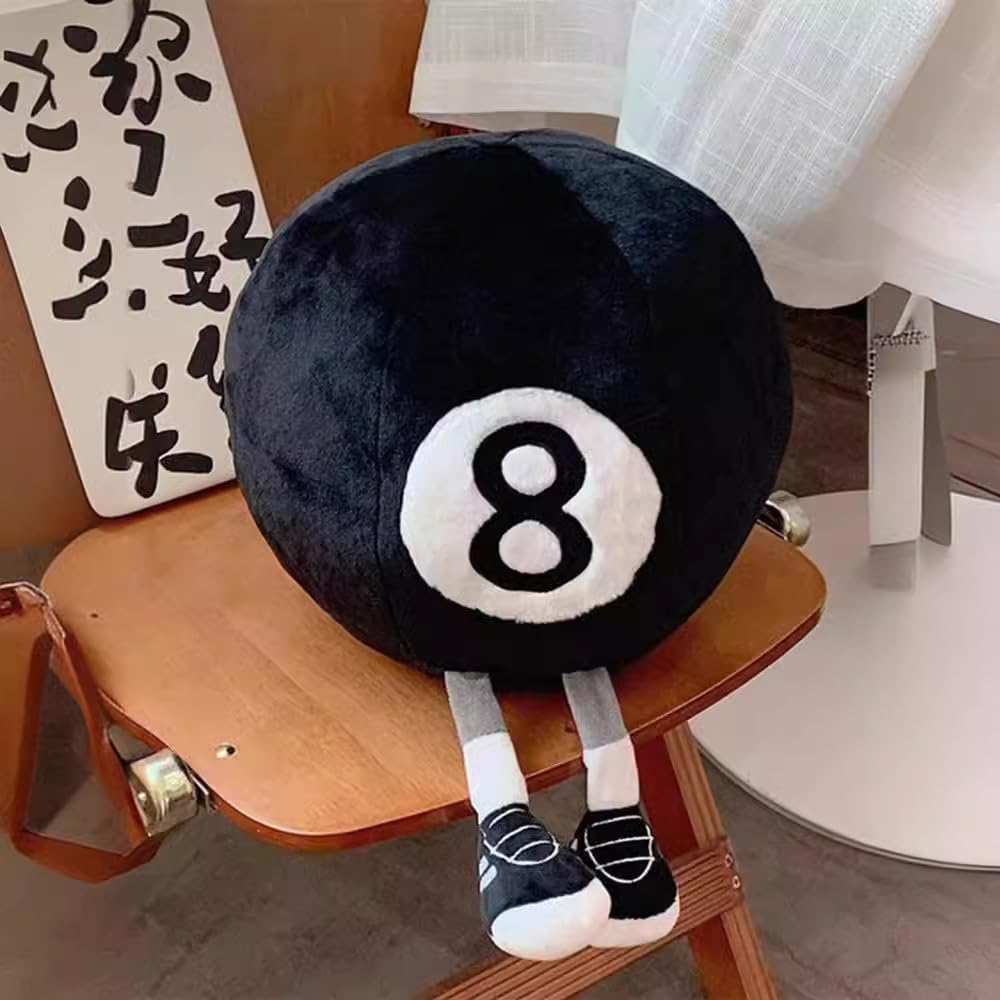 Xshelley 12.6 inch Billiard 8 Ball Plush Toy Pillow-3D Black 8 Billiard Ball Throw Pillow-Black Circle Pillow Plush Stuffed Billiards Decoration Gifts