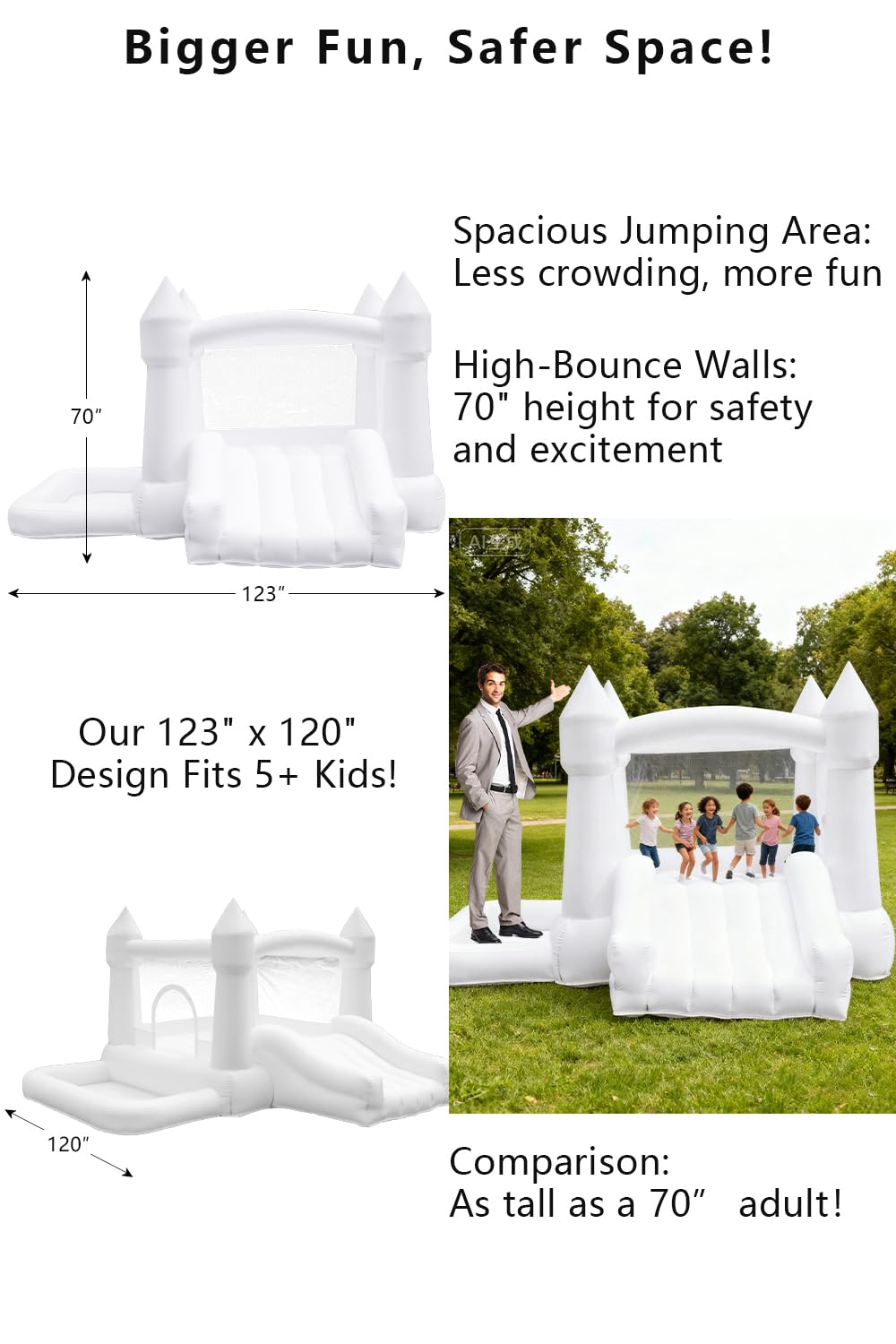 White Inflatable Bounce House Indoor/Outdoor, Jumper with Slide and Water Pool/Ball Pool for Outdoor Garden, Backyard Fun, Perfect for Wedding