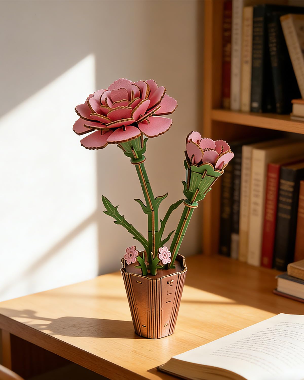 3D Wooden Flower Puzzle - DIY Carnation Craft Kit for Adults, Wooden Bloom Craft Home Decor (Carnation)