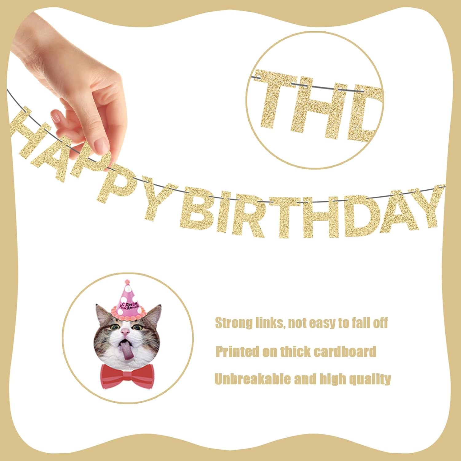 Cat Happy Birthday Banner - Cat Party Decorations, Party Supplies Sign