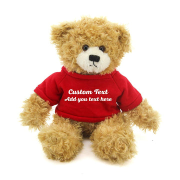 Plushland Beige Brandon Teddy Bear 12 Inch, Stuffed Animal Personalized Gift - Custom Text on Shirt- Great Present for Mothers Day, Valentine Day