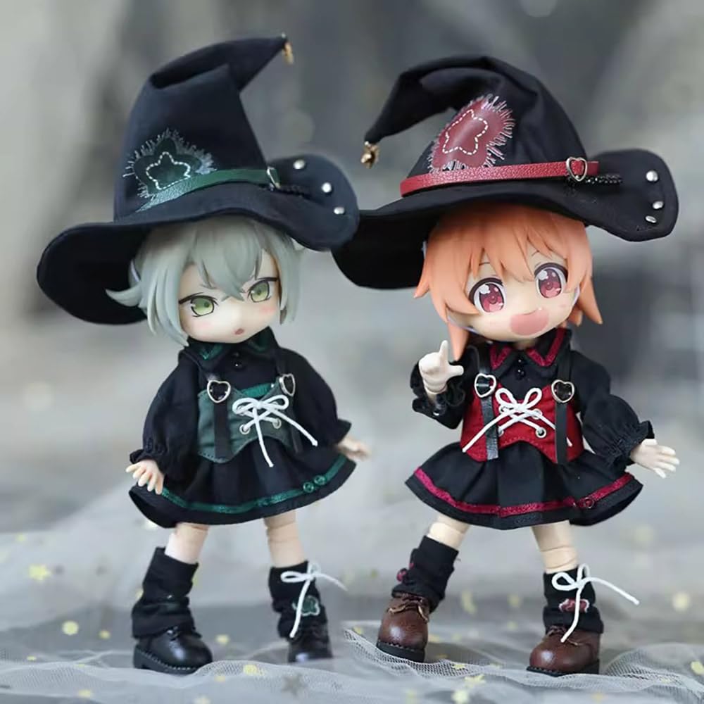 niannyyhouse OB11 Doll Clothes Magic Set, 1/12 Scale Hat Dress Vest Leg Guards, Action Figure Outfit (Red)