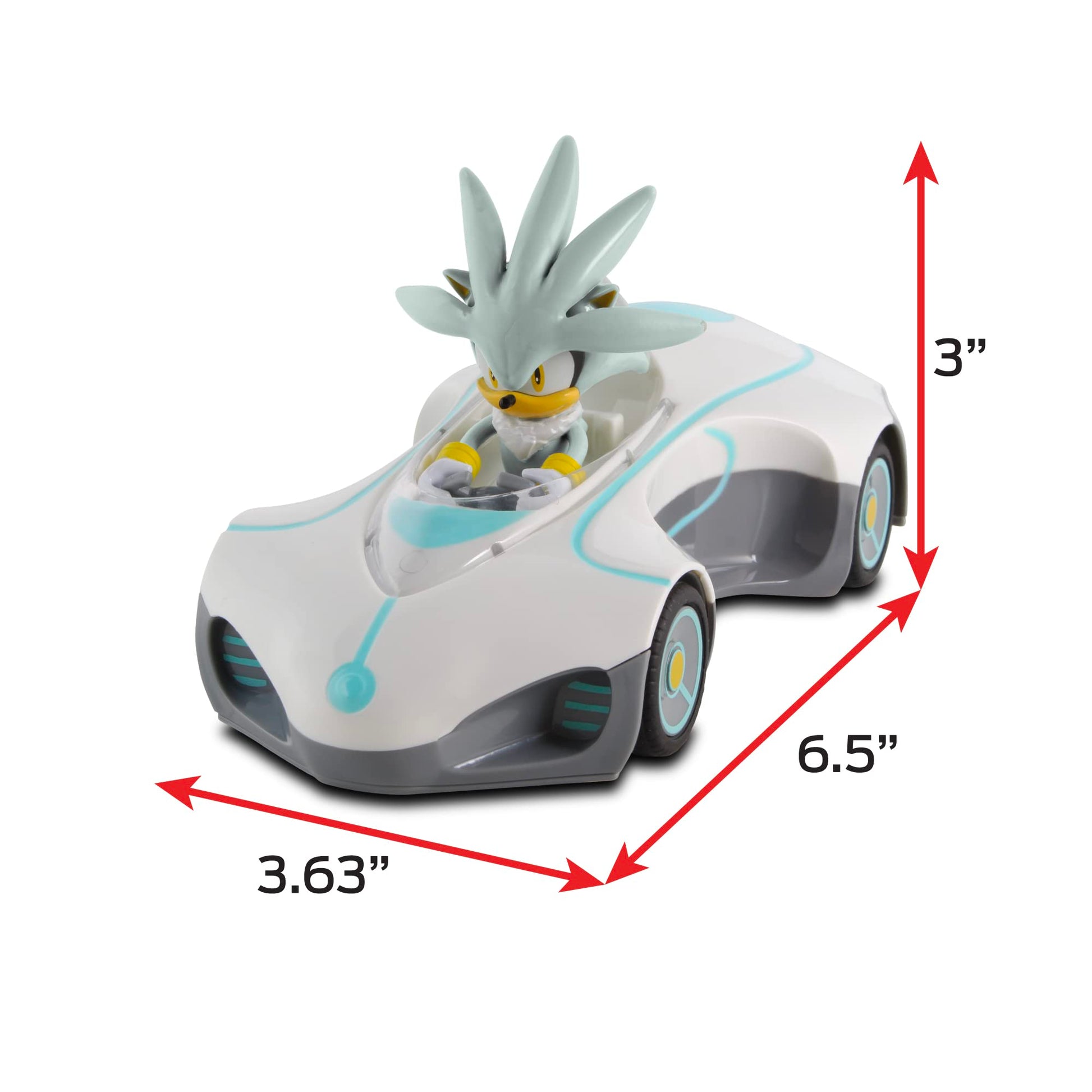 NKOK Team Sonic Pull Back Racer - Silver Sonic; No Batteries Required; Pull Back, Let go, and Watch Silver Race