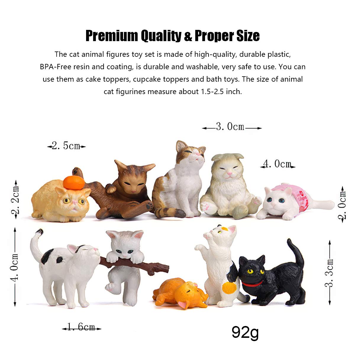 10 pcs Realistic Cat Figurines Kitty Figures Set Mini Figure Collection Playset Kitten Easter Eggs Cake Topper Christmas Birthday Gift for Cat Keeper