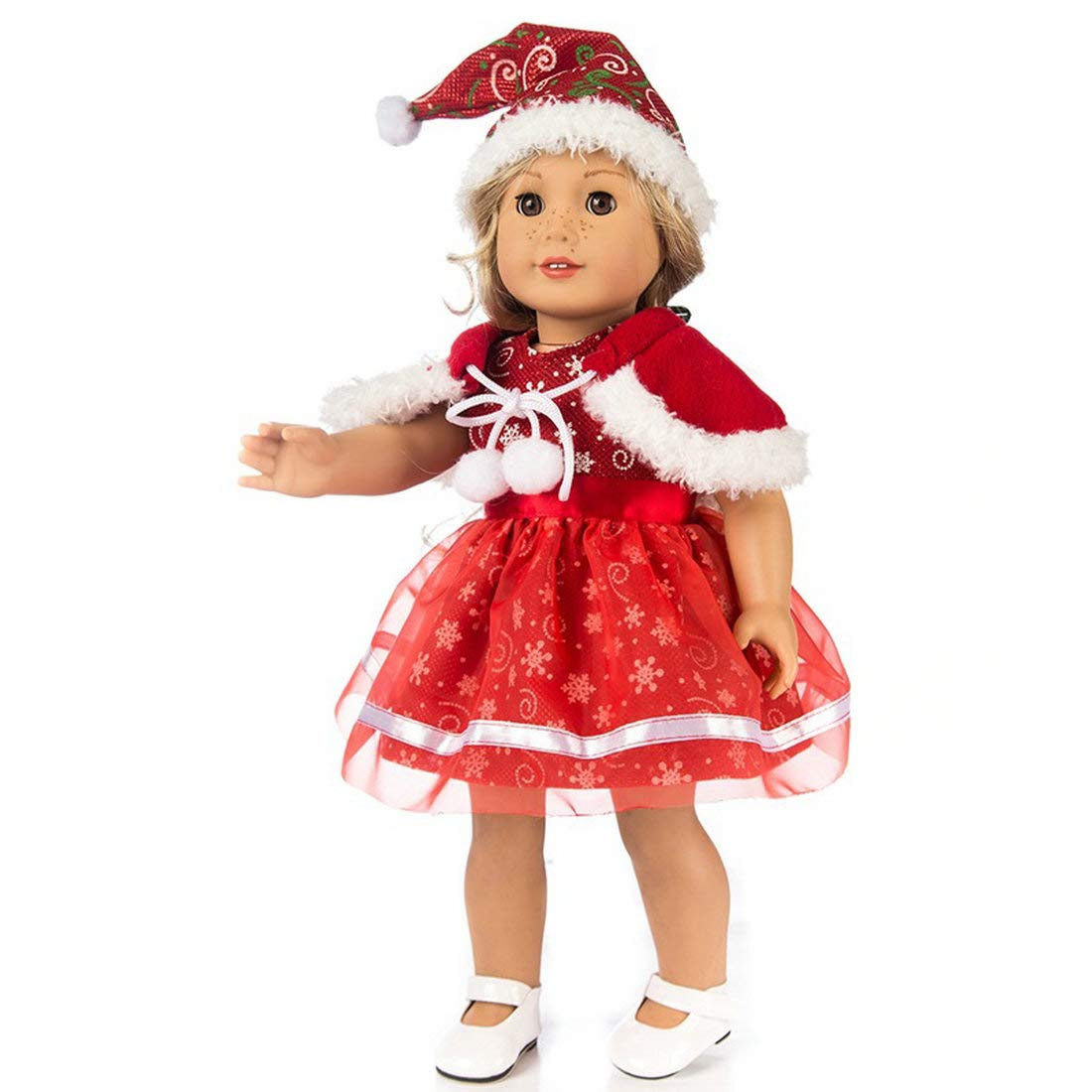 TianBo 3pc Christmas 18 Inch Doll Clothes Red Color Including Snowflake Hat Shawl Dresses Outsuits for Girl Doll and Other 18 Inch Girl Dolls
