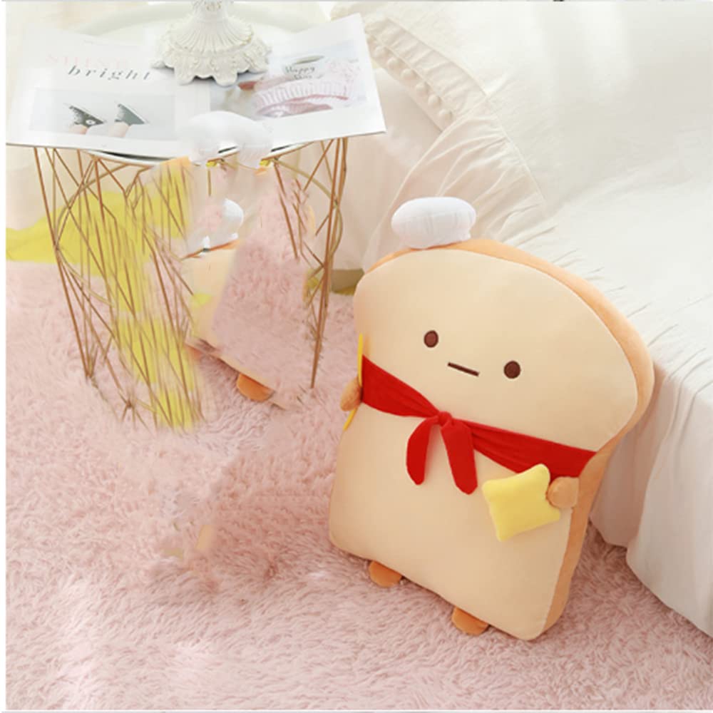 OUKEYI 18.9'' Toast Baguette Plush Pillow, Bread Shape Plush Toy Hugging Pillow with Red Scarf,Soft Toast Food Sofa Cushion for Home Decor,Funny Gift