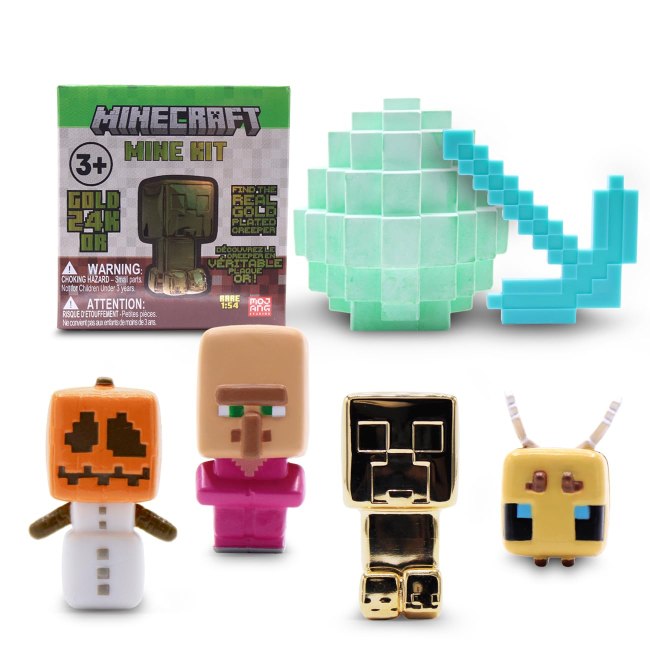 Minecraft Mine Kit - Dig Your Own Mystery Block with Mini?Figure, Iron Pickaxe, Water?Soak Mining Activity, Collectible Gold?Plated Creeper (1?in?48)