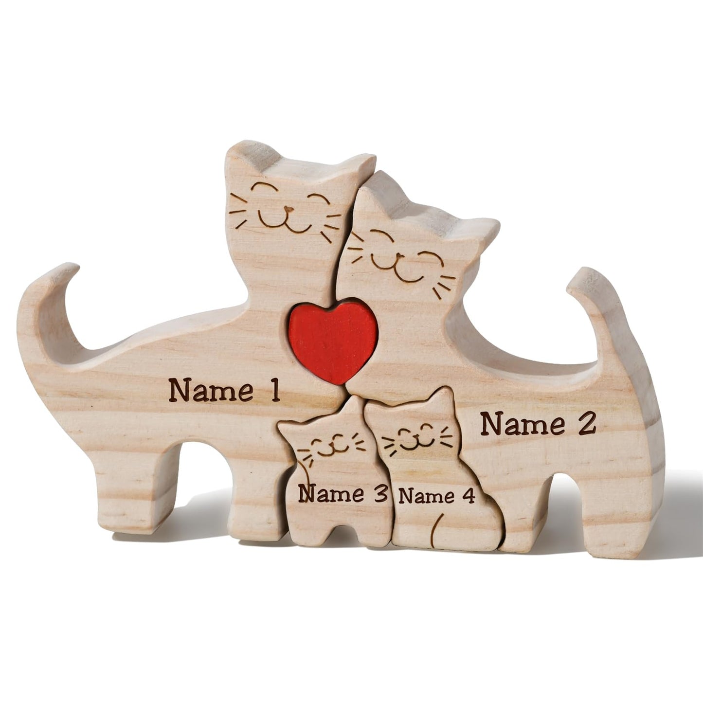 Gift for Family Personalized Wooden Puzzle with 2-6 Names,Wooden Cat Puzzle,Customizable Wooden Puzzle for Home Decor and Thoughtful Gifts,Bitthday