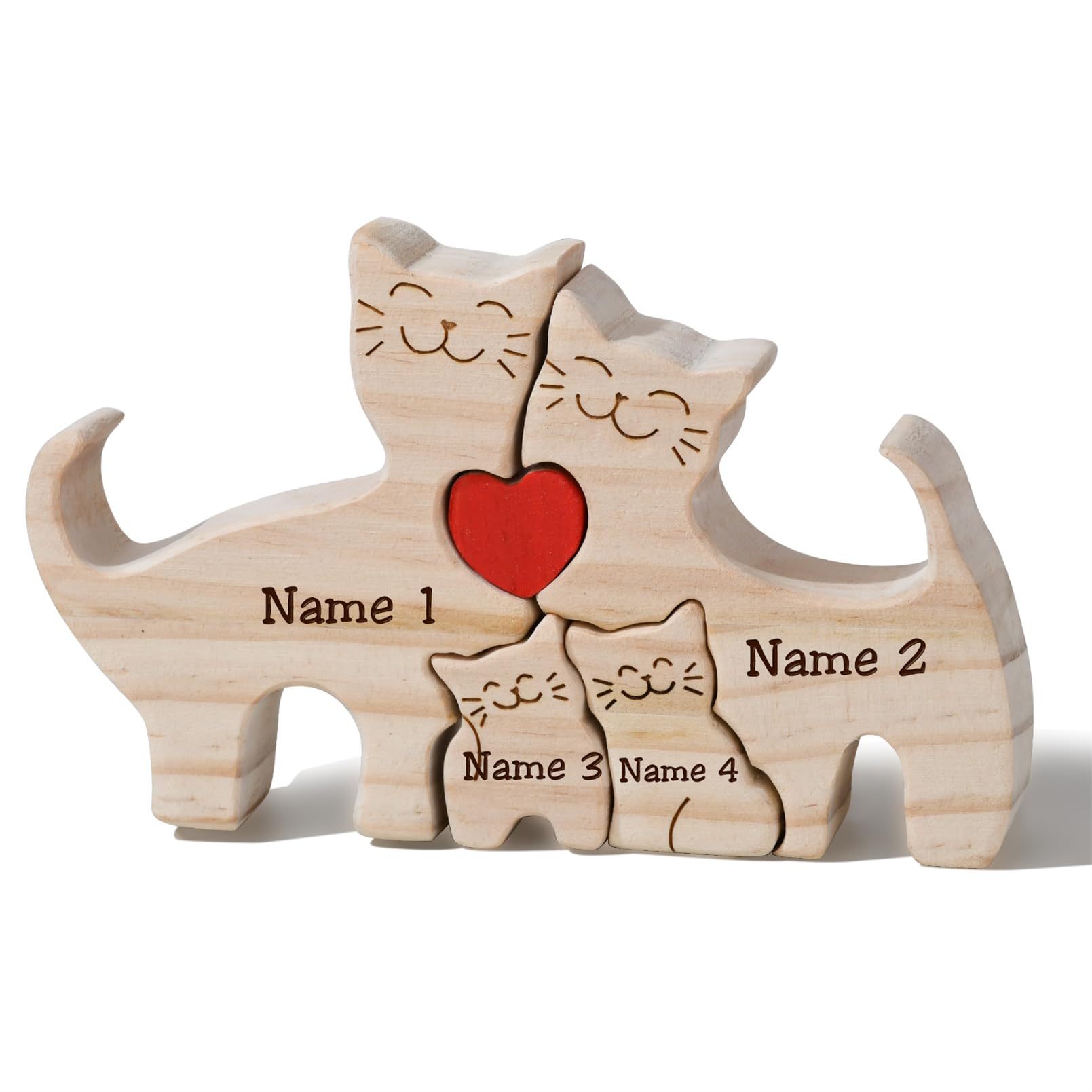 Gift for Family Personalized Wooden Puzzle with 2-6 Names,Wooden Cat Puzzle,Customizable Wooden Puzzle for Home Decor and Thoughtful Gifts,Bitthday