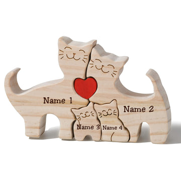 Gift for Family Personalized Wooden Puzzle with 2-6 Names,Wooden Cat Puzzle,Customizable Wooden Puzzle for Home Decor and Thoughtful Gifts,Bitthday