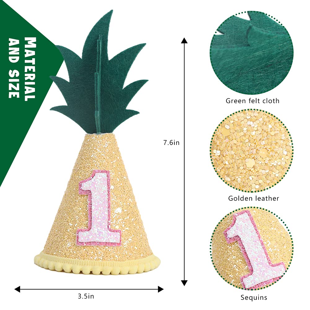 LINLULU Pineapple 1st Birthday Hat - Tropical Birthday Decorations, Pineapple Birthday Decorations, Fruit Birthday Hat For Baby Girls, Cake Smash