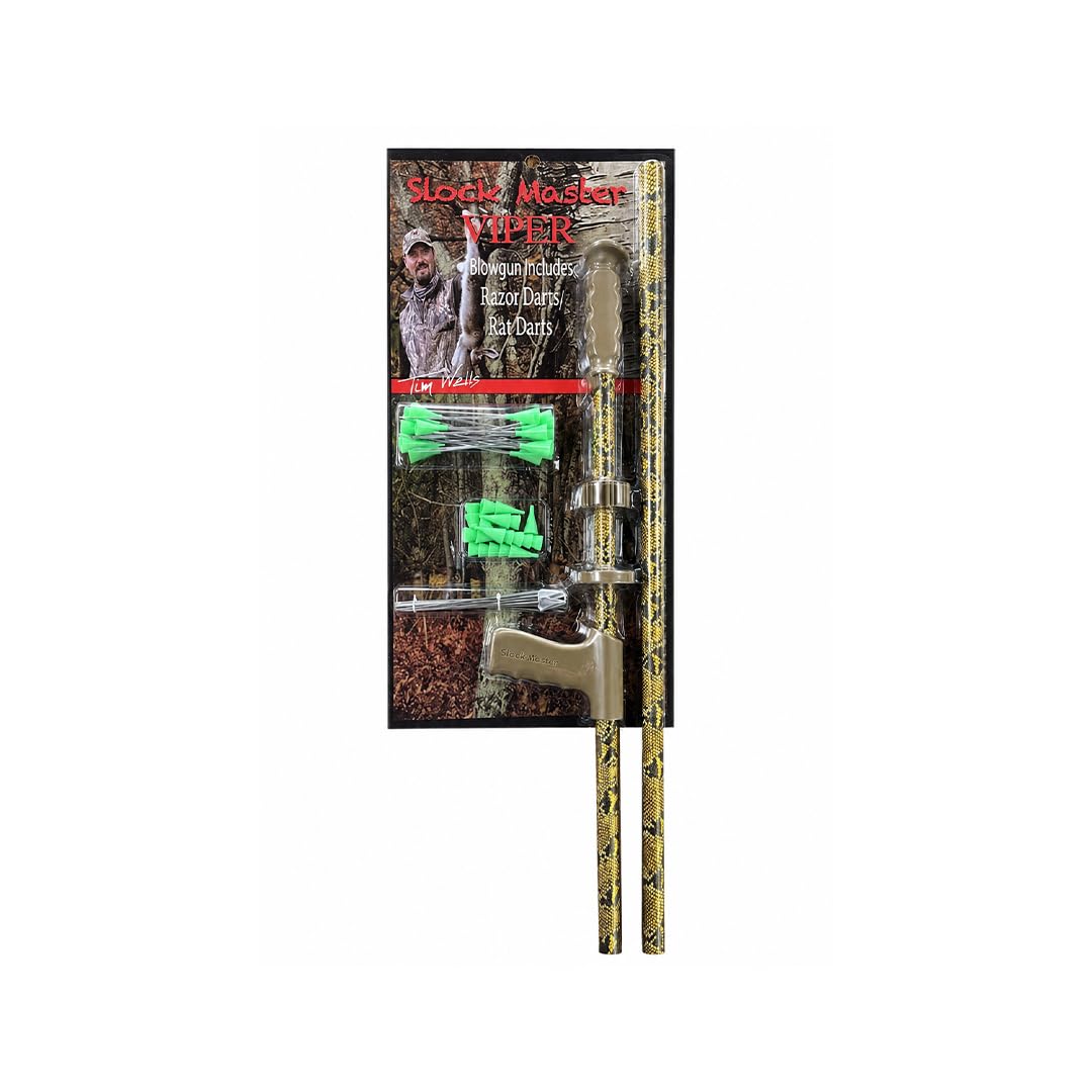 Slock Master Viper Blow Gun, 5 Ft .625 Big Bore Caliber Blowgun, Rattler Snakeskin Camo, Includes Pistol Grip, Quiver, Razor Hunting Darts