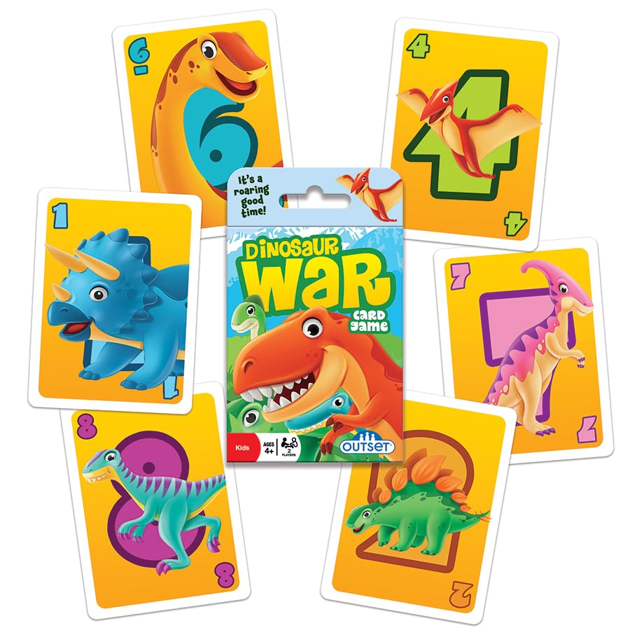 Outset Media Dinosaur War Card Game - The Classic Card Game War Now in Jurassic Splendor for 2 Players Ages 4 and up