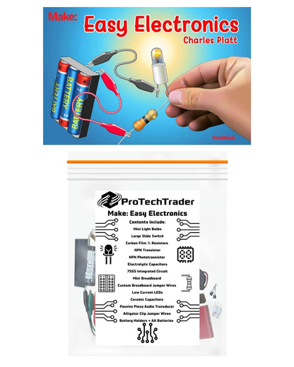 Make: Easy Electronics Kit Bundle - Includes Paperback Handbook by Charles Platt and Electronic Components Pack by ProTechTrader - STEM Educational