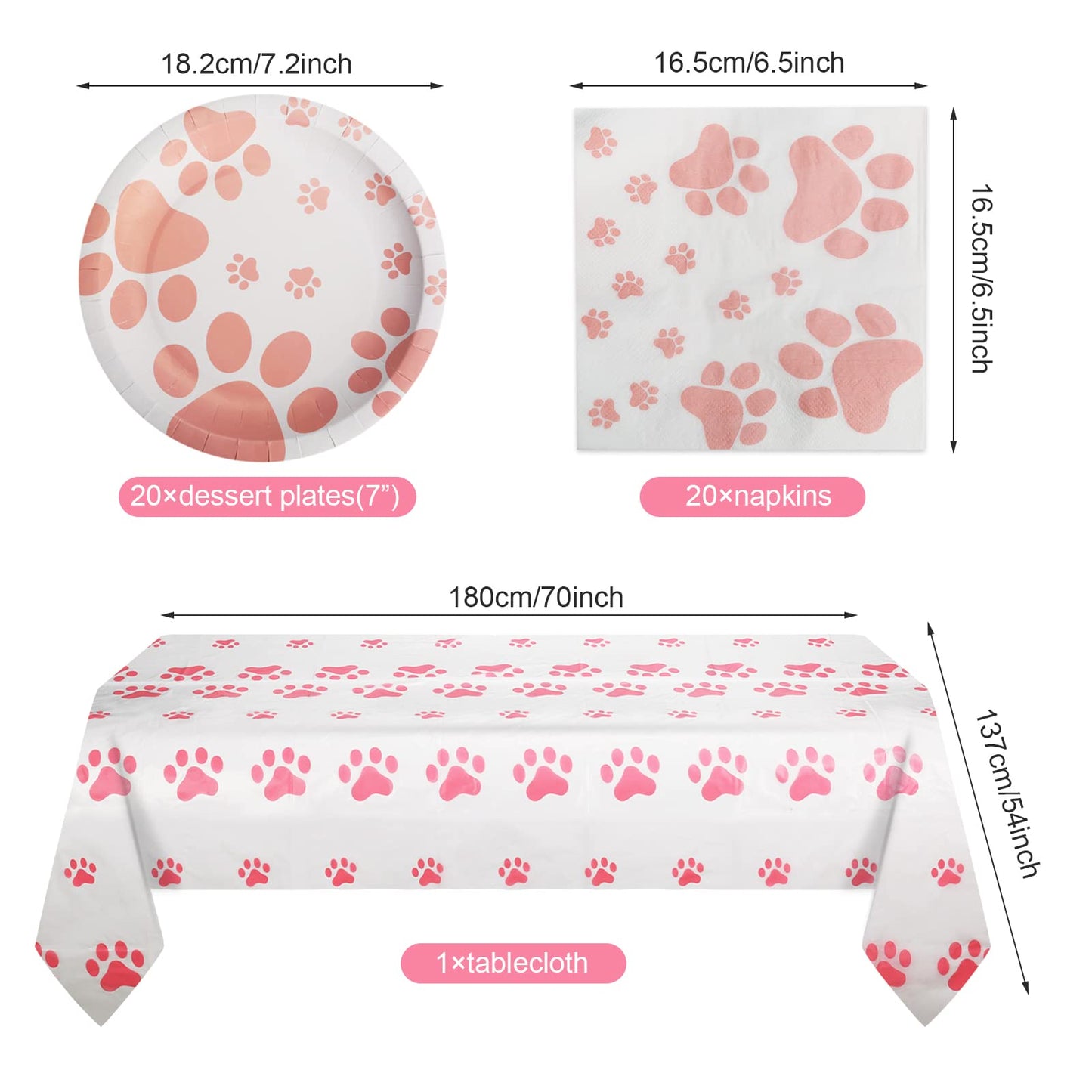 Dog Birthday Decorations, Puppy Party Supplies, 20 Plates and 20 Napkin and 1 tablecloth , Puppy Theme Birthday Party Decoration for Girl