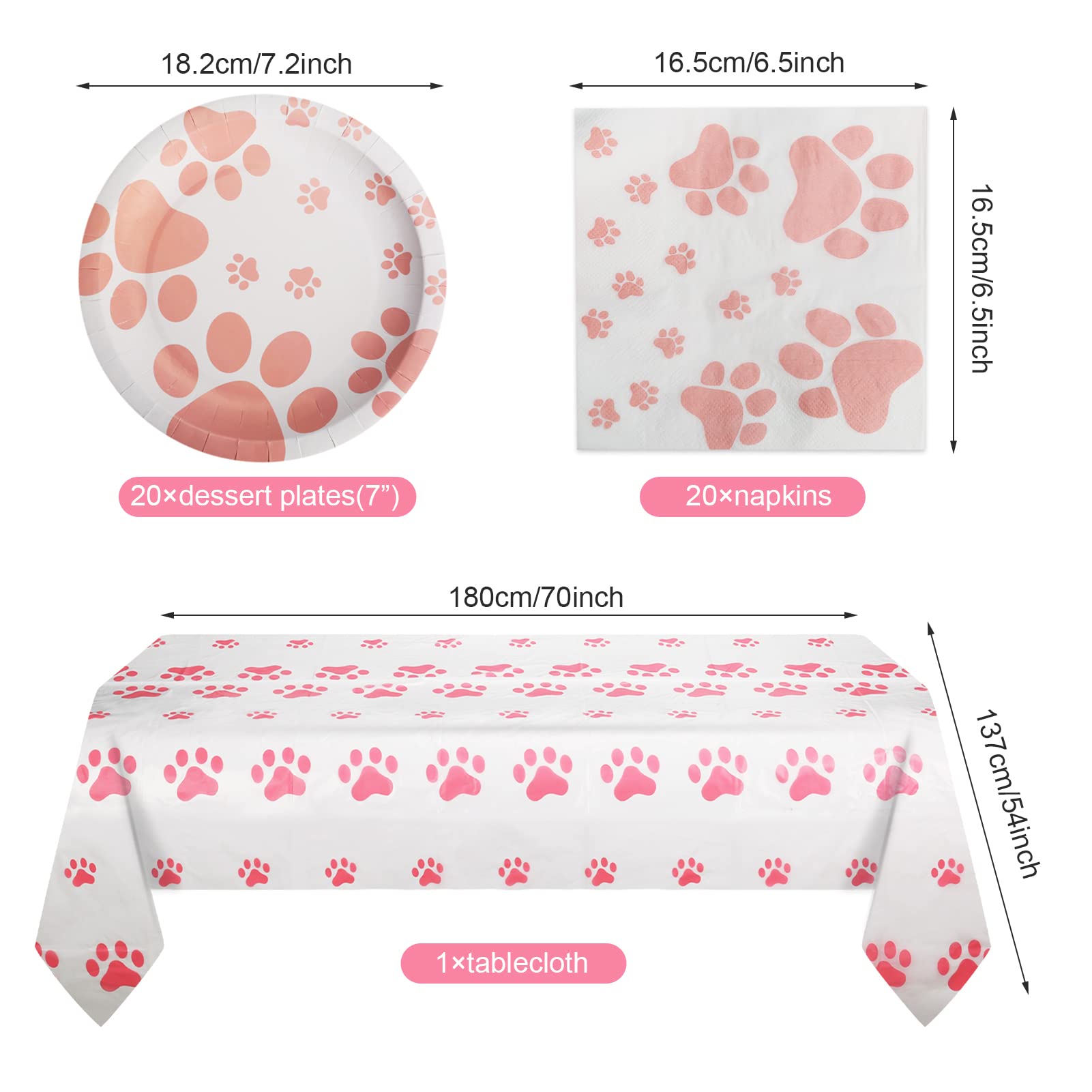 Dog Birthday Decorations, Puppy Party Supplies, 20 Plates and 20 Napkin and 1 tablecloth , Puppy Theme Birthday Party Decoration for Girl