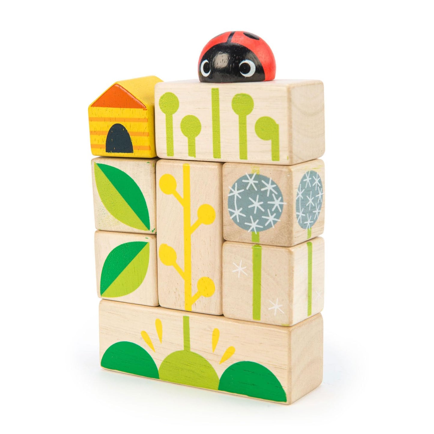Tender Leaf Toys - Garden Blocks - 25 Pieces Decorative Garden Themed Wooden Stacking Blocks with Peg - Building Blocks, Hand-Eye Coordination