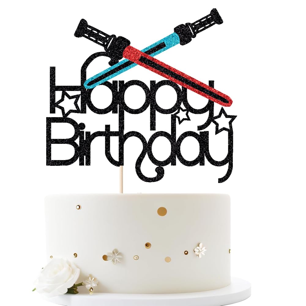Lightsaber Happy Birthday Cake Topper,Alien Space War Birthday Cake Topper