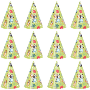 Unique Multicolor Bluey Party Hats - 8 Count | Vibrant Paper Hats with Unique Bluey Designs - Perfect for Kids' Birthdays & Celebrations, One Size