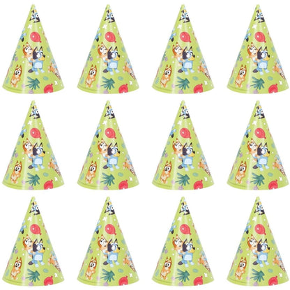 Unique Multicolor Bluey Party Hats - 8 Count | Vibrant Paper Hats with Unique Bluey Designs - Perfect for Kids' Birthdays & Celebrations, One Size