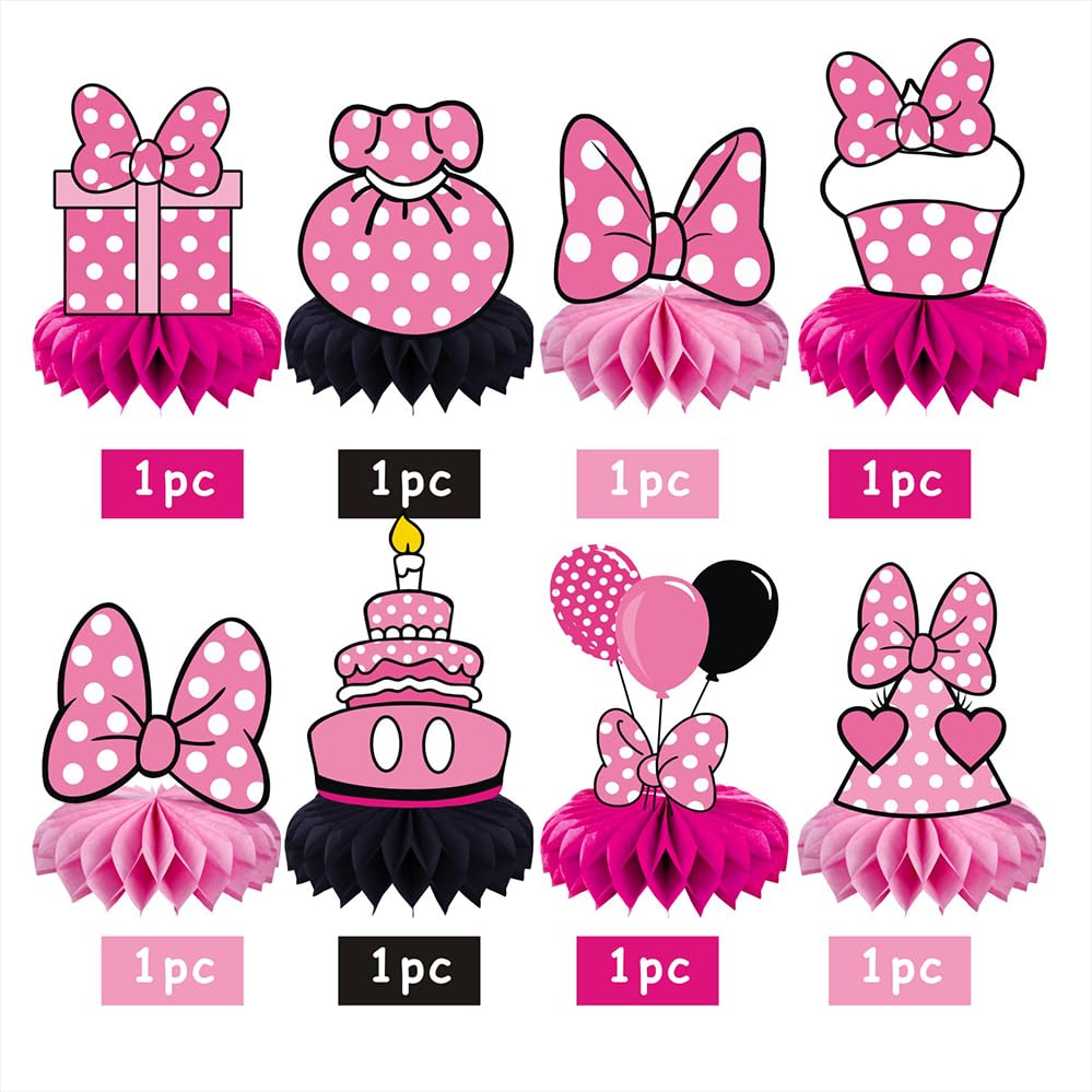 8Pcs Pink Mouse Honeycomb Table Centerpiece,Pink Mouse Birthday Party Supplies Table Decorations for Kids Party Decorations