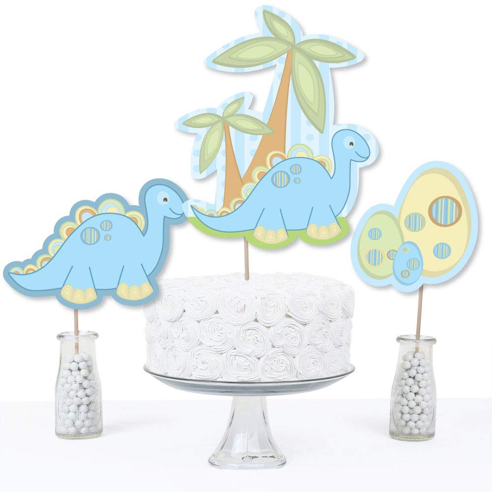 Big Dot of Happiness Baby Boy Dinosaur - Baby Shower, Birthday Party Centerpiece Sticks - Table Toppers - Set of 15
