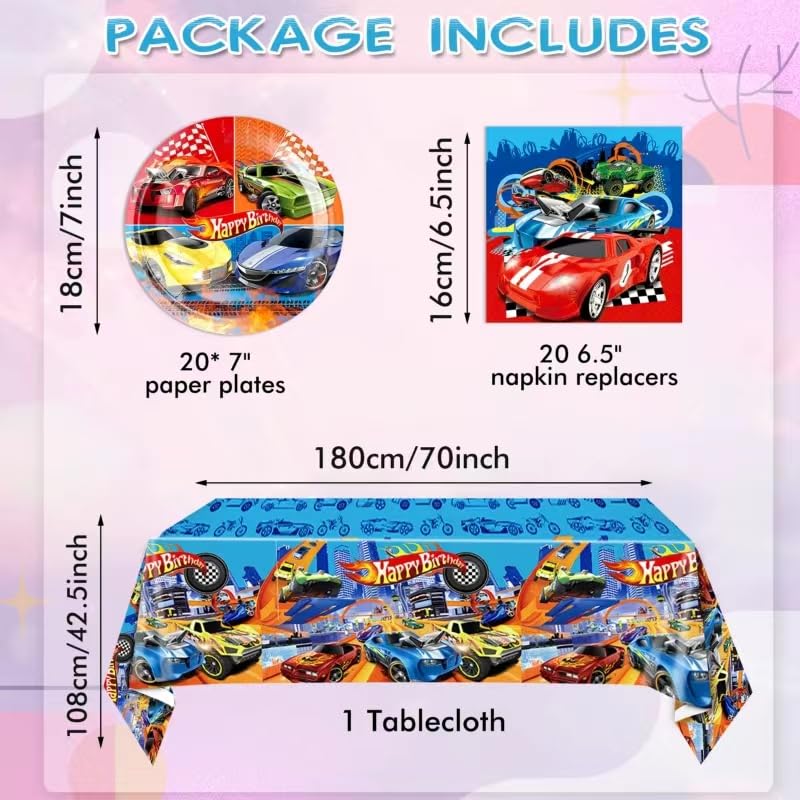 41PCS Happy Race Car Birthday Party Supplies Cars Theme Birthday Party Decorations Disposable Tableware Include Plates Napkins Tablecloth For Kid Boys