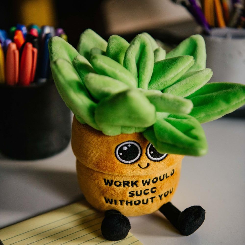 Punchkins Succulent Plushie - Work Would SUCC Without You Sassy Succulent Plush, Gift for Coworkers, Cute Plush Toy for Gifting