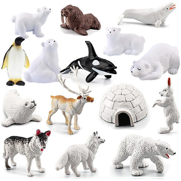 BLAPNK 15 Pcs Mini Polar Animal Figurines Model Realistic Glowing Igloo Plastic Bear Animal Figure Playset Miniature Arctic Sea Figurines Cake Toppers